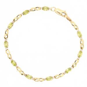 Vintage 14kt Yellow White Gold Oval Peridot Infinity Link Bracelet 7.25"